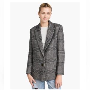 Something Navy Gray Plaid Oversized Manteco Wool Blazer size Medium